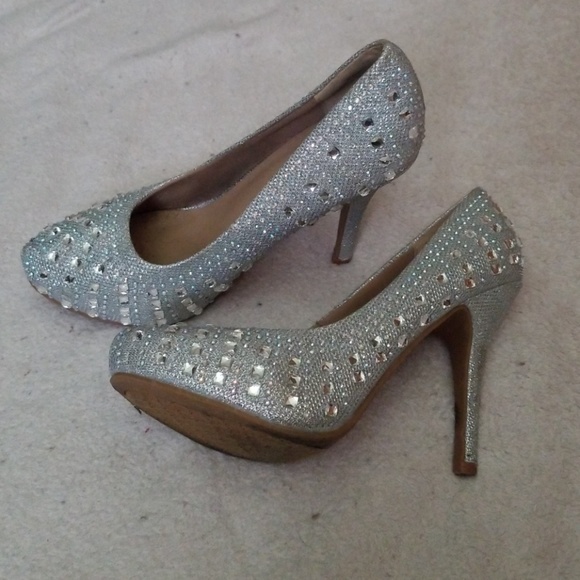 Delicacy Silver glitter and gems high heels sz 9 - Picture 2 of 3